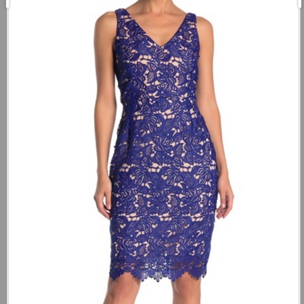 MARINA Petite Sleeveless Scalloped Lace Dress
